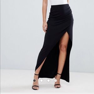 ASOS NWT Black Wrap Maxi Skirt with Ruched Side